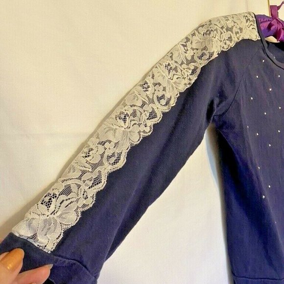 Est.1989 Place ~Dark Blue w/Lace & Studs  100% Cotton Girl Top  ~Size L-10/12 - Picture 3 of 6